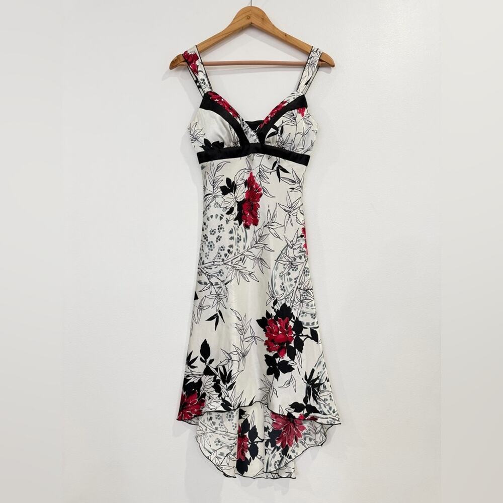 Y2K Floral Slip Dress Red Black White Romantic Babydoll Midi Sundress 7‎